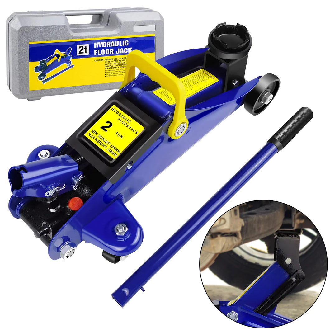 2 Ton Hydraulic Trolley Steel Jack – Flat Lifting Height 135-320 mm with 360° Wheels | Car Lifter Axle Stand for Workshop & Home