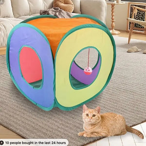 Foldable Cube Cat Tent with Fun Tunnels - Interactive Kitten & Small Dog Toy