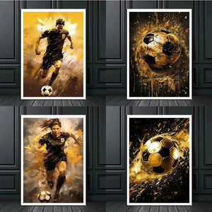 Classic Soccer Aesthetic Wall Art Abstract Black Gold Graffiti HD Canvas Poster Print