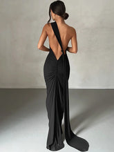 Load image into Gallery viewer, Hugcitar One Shoulder Backless Adjustable Scarf Loop Ruched Sexy Maxi Dress Women Elegant Y2K Streetwear Festival Outfit