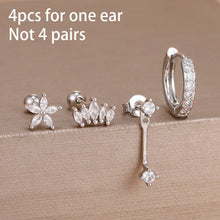 Load image into Gallery viewer, 4PCS Stainless Steel Circle Huggie Hoop Earrings Set for Women Gold Color Unique Zircon Flower Stud Earring Piercing Jewelry