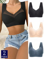 2PCS Women Sport Lace Bras Plus Size Seamless Bra Bralette Backless Lady Brassiere Vest Female Gather Shock-Proof Wireless L-3XL
