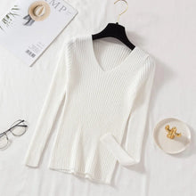 Load image into Gallery viewer, Autumn Winter Women Sweaters Casual Long Sleeve Knitted V Neck Pullover Sweater Femme Basic Solid Jersey Tops Fashion Clothes