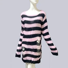 Load image into Gallery viewer, New Punk Gothic Long Unisex Sweater Summer Women Striped Cool Hollow Out Hole Broken Jumper Loose Rock Thin Dark Streetwear Top