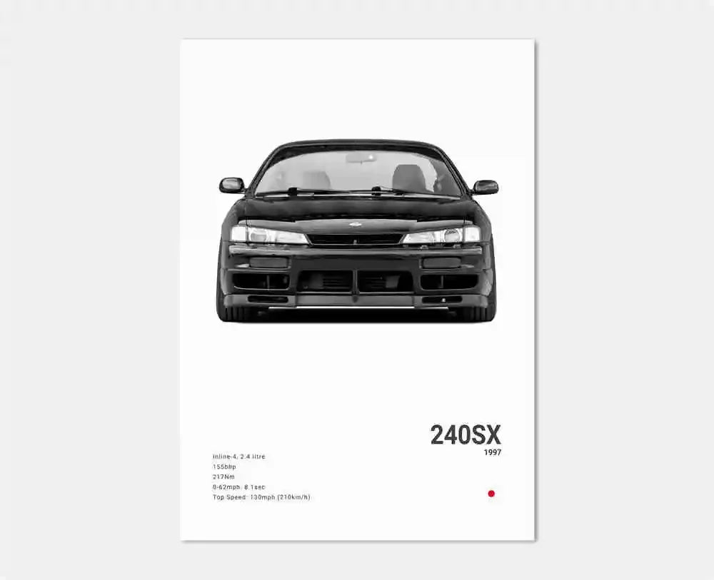 Black and White Japan Cars Luxury Super Sport Car Poster Aesthetic R34 Gtr 240sx Canvas Print for Wall Art Garage Room Decor