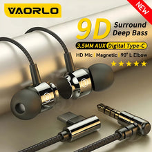 Load image into Gallery viewer, Metal Magnetic Gaming Earbuds 90° L Elbow Digital Type-C/3.5MM AUX 9D Surround HIFI Heavy Bass Music Headset For Samsung Android