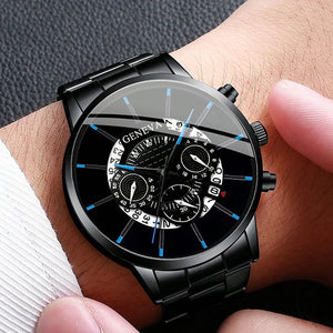 Men's Stainless Steel Quartz Calendar Wristwatch Luxury Business Casual Leather Watch