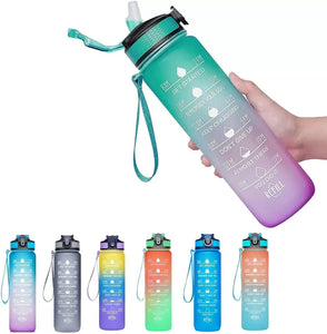 1L Large Capacity Gradient Water Bottle with Straw, Leakproof & Time Marker for Fitness