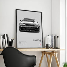Load image into Gallery viewer, Black and White Japan Cars Luxury Super Sport Car Poster Aesthetic R34 Gtr 240sx Canvas Print for Wall Art Garage Room Decor
