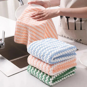 20Pcs Kitchen Cleaning Wipes: Coral Velvet Wave Design Microfiber Cloth Set