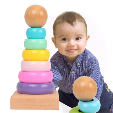 Children's Rainbow Tower Wooden Toy - Stacking Circle Puzzle Montessori Kids