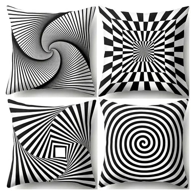 Geometric Print Pillowcase Set 45x45CM Black White Striped Plaid Cushion Cover x2