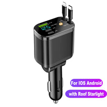 Load image into Gallery viewer, NEW Upgraded Retractable Car Charger 5 in 1, 69W Fast Charging PD30W+2.4A Voltage Display Dual Cables for iPhone &amp; Android