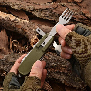 7-in-1 Multifunctional Stainless Steel Tableware - Foldable Fork Spoon Knife, Camping
