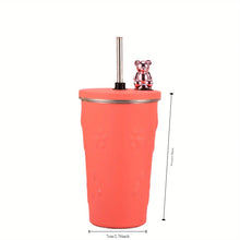 Load image into Gallery viewer, Stainless Steel Coffee Cup with Straw – Insulated Cartoon Bear Thermos, Large Capacity