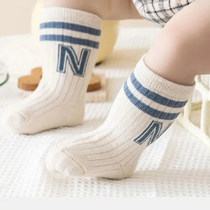 3 Pairs Baby Letter Knee High Socks - Cotton Infant Toddler Boys Girls Cute