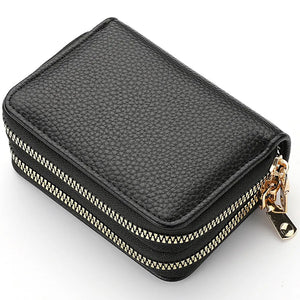 Women's Zipper Purse - Short Style, Lychee Pattern - Multi Card Slots & Large Capacity