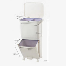 Load image into Gallery viewer, Voltsify 38L Double Compartment Trash Can with 4 Casters, White 2-Tier Design Waste Bin for Kitchen, 42x28.2x73cm