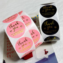 Load image into Gallery viewer, 500Pcs/Roll Gilding Thank You Stickers Pink/Black 2.5cm Small Business Labels