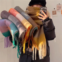 Load image into Gallery viewer, 2025 Winter Thick Warm Scarf Women Cashmere Shawl and Wraps Pashmina Neckerchief Bufanda Female Rainbow Hairy Tessel Echarpe New