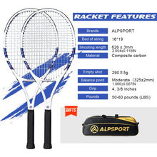 Load image into Gallery viewer, ALPSPORT Carbon Fiber Tennis Racket T800 18K-Professional Grade with Bag&amp;Strap Lightweight Training Racquet for Adults Men&amp;Women