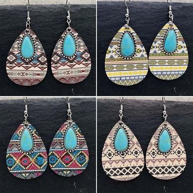 Retro Aztec Pattern Wooden Earrings Bohemian Handmade Fashion Jewelry Women
