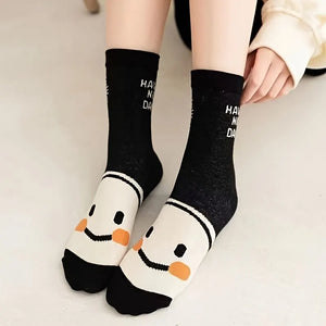 Happy Face Crew Socks - Cartoon Cat Mid Tube Women's Stockings