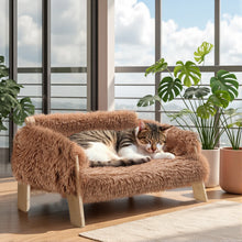Load image into Gallery viewer, Large Cat Bed Sturdy Wooden Leg Raised Plush Cat Sofa Bed Kitten Bed for Indoor Cats - Soft Cat Couch