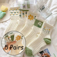 Load image into Gallery viewer, Girls Short Socks 5 Pairs Cute Flowers Print Cotton Breathable Comfortable Assorted Patterns