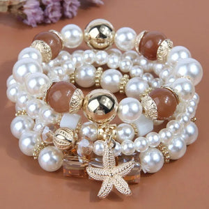 Elegant Multi-Layer Pearl Star Hand Chain Bracelet - Women's Fashion Alloy Jewelry