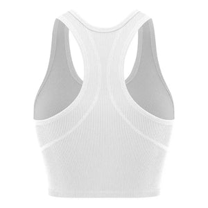 Seamless Rib Knit Yoga Vest Gym Crop Tops Racerback Tank Tops Women