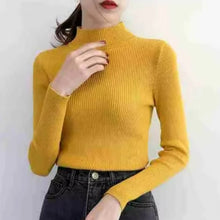 Load image into Gallery viewer, Autumn Winter Mock Neck Women Sweater Vintage Basic Solid Knitted Tops Casual Slim Pullover Korean Sweaters Simple Chic Jumpers