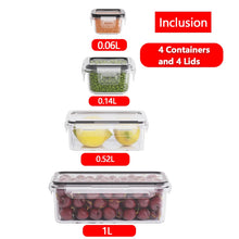 Load image into Gallery viewer, 4 Piece Food Storage Containers Set with Easy Snap Lids (4 Lids + 4 Containers) - Airtight Plastic Containers for Pantry