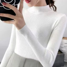 Load image into Gallery viewer, Autumn Winter Mock Neck Women Sweater Vintage Basic Solid Knitted Tops Casual Slim Pullover Korean Sweaters Simple Chic Jumpers