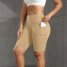 Load image into Gallery viewer, CHRLEISURE Women Solid Yoga Shorts with 3 Pockets High Waist Butt Lifting Workout Tights Gym Elastic Cycling Shorts Activewear