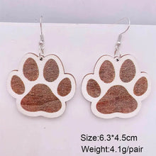 Load image into Gallery viewer, Wooden Cat Paw Moon Earrings: Colorful, Handmade, Boho