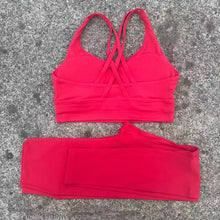 Load image into Gallery viewer, Solid Color Gym Fitness Set Tight Soft cross Fitness Bra 2pc compression High Waist Yoga Legging Suit Comprehensive Training Jog