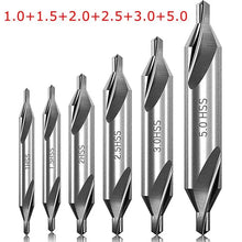 Load image into Gallery viewer, 7Pcs 1/1.5/2/2.5/3/4/5 Center Drill Bits Set,60-Degree Angle Center Drill Bits Kit Countersink Tools for Lathe Metalworking