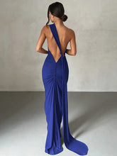 Load image into Gallery viewer, Hugcitar One Shoulder Backless Adjustable Scarf Loop Ruched Sexy Maxi Dress Women Elegant Y2K Streetwear Festival Outfit