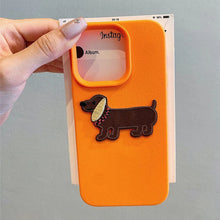Load image into Gallery viewer, Korean Cute 3D Cartoon Embroidery Dog Phone Case For iPhone 17 16 15 14 13 11 12 Pro Max Plus Funny Puppy Leather Pattern Cover