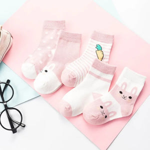 5 Pairs Cartoon Baby Ankle Socks - Soft Toddler Kids Short Socks
