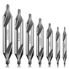 Load image into Gallery viewer, 7Pcs 1/1.5/2/2.5/3/4/5 Center Drill Bits Set,60-Degree Angle Center Drill Bits Kit Countersink Tools for Lathe Metalworking