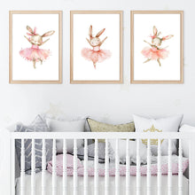 Load image into Gallery viewer, 3pcs Cute Ballerina Bunny Ballet Canvas Posters Woodland Animal Print Painting Girls Room Decor Rabbit Wall Art Nursery Decor