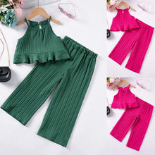 Load image into Gallery viewer, Toddler Girls Summer 2PCS Solid Colour Suit Wave Sleeveless Camisole Top &amp; Trousers