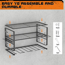 Load image into Gallery viewer, DayPlus 3-Tier Power Tool Storage, Heavy Duty Metal Tools Shelf Organizer Rack for 4 Drill Tools, Toolbox, Screwdrivers, Pliers