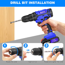 Load image into Gallery viewer, Cordless Drill Kit Electric Screwdriver Kit, 45Nm Cordless Combination Drill, LED Work Light, Home and Garden DIY Project Kit