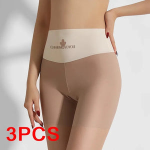 3PCS Safety Pants Set High Waist Ice Silk Seamless Panties Breathable Boxer Shorts