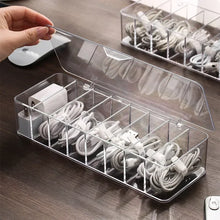 Load image into Gallery viewer, The transparent plastic Data Cable Storage Box household cable MobilePhone Charger Charging Cable Finishing Box Divided Grid Box