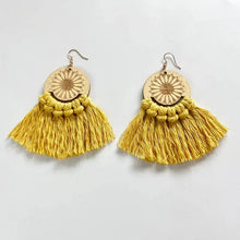 Load image into Gallery viewer, Handmade Wooden Sunflower Tassel Earrings - Ethnic High-End Jewelry