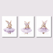 Load image into Gallery viewer, 3pcs Cute Ballerina Bunny Ballet Canvas Posters Woodland Animal Print Painting Girls Room Decor Rabbit Wall Art Nursery Decor
